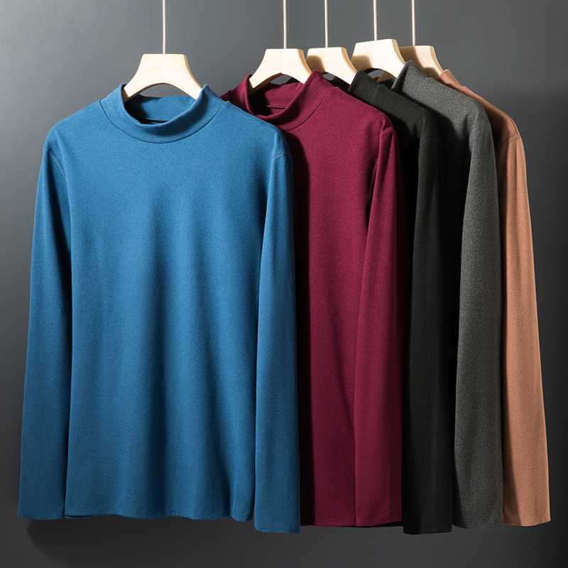 Los hombres engrosados térmica superior adulto caliente dejia terciopelo medio cuello alto otoño camiseta catiónico manga larga ropa interior