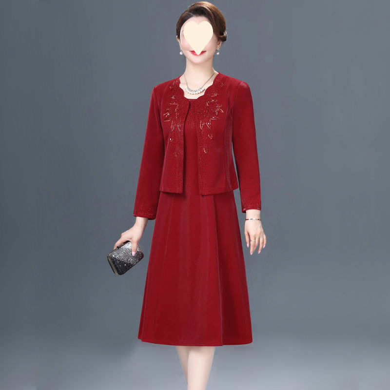 妈妈婚礼服两件套连衣裙秋小个子大码气质喜婆婆婚宴装套装裙|undefined