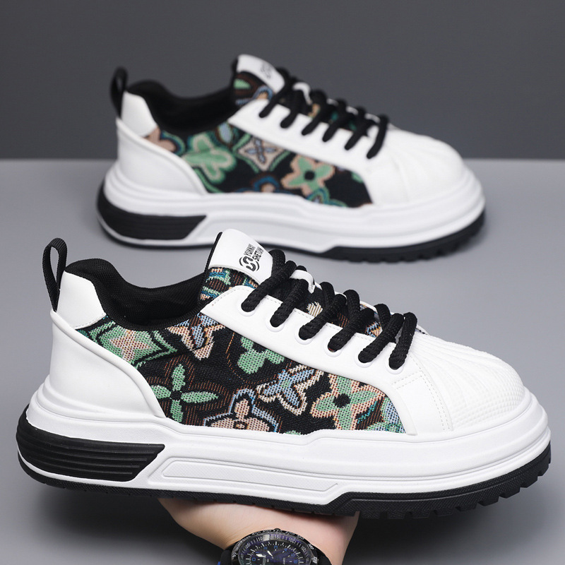 Chinese Style Casual Shoes for Men 2025 Spring New Shell Toe Versatile Thick-Soled Sneakers Fashion Embroidered Trendy Men's Shoes