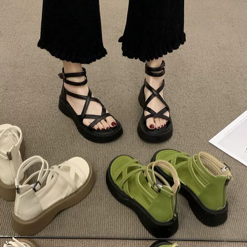 Авокадо зеленые сандалии женский 2024 лето новая мода корейская версия дикие сетки красные сандалии римские туфли женский