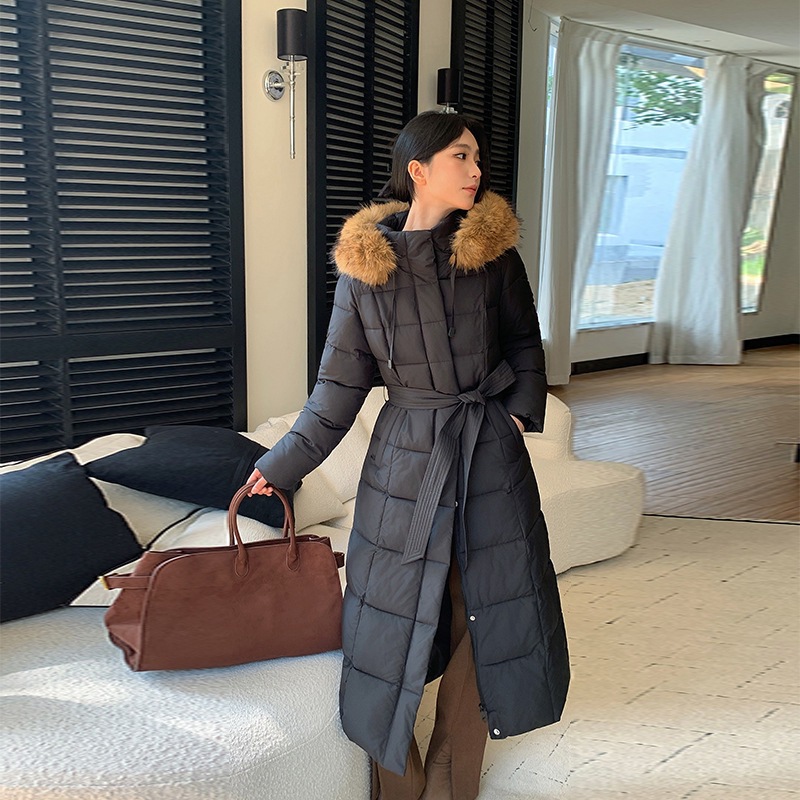 2025 invierno nuevo estilo coreano largo sobre la rodilla ropa de algodón collar de cabello grande chaqueta de algodón gruesa delgada mujer ropa de algodón mujer image 6