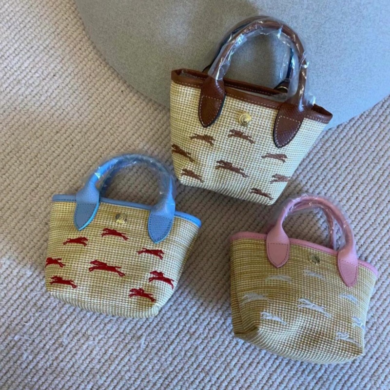 French Longchamp new straw mini handbag, embroidered crossbody bag, basket bag, fashionable woven women's bag