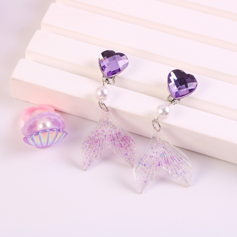 Collar para niños sirena cola collar de perlas pulsera anillo pendientes traje transfronterizo niñas bebé joyería al por mayor