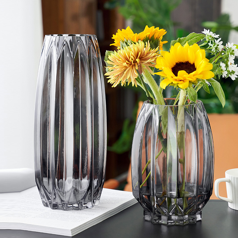 Nordic simple vertical edge colored transparent glass vase living…