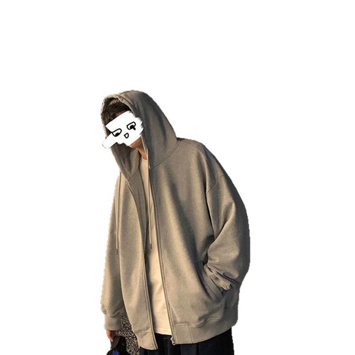 Hooded hoodie coat men's spring new style Hong Kong style loose casual trend clothes all-matching pure color cardigan top
