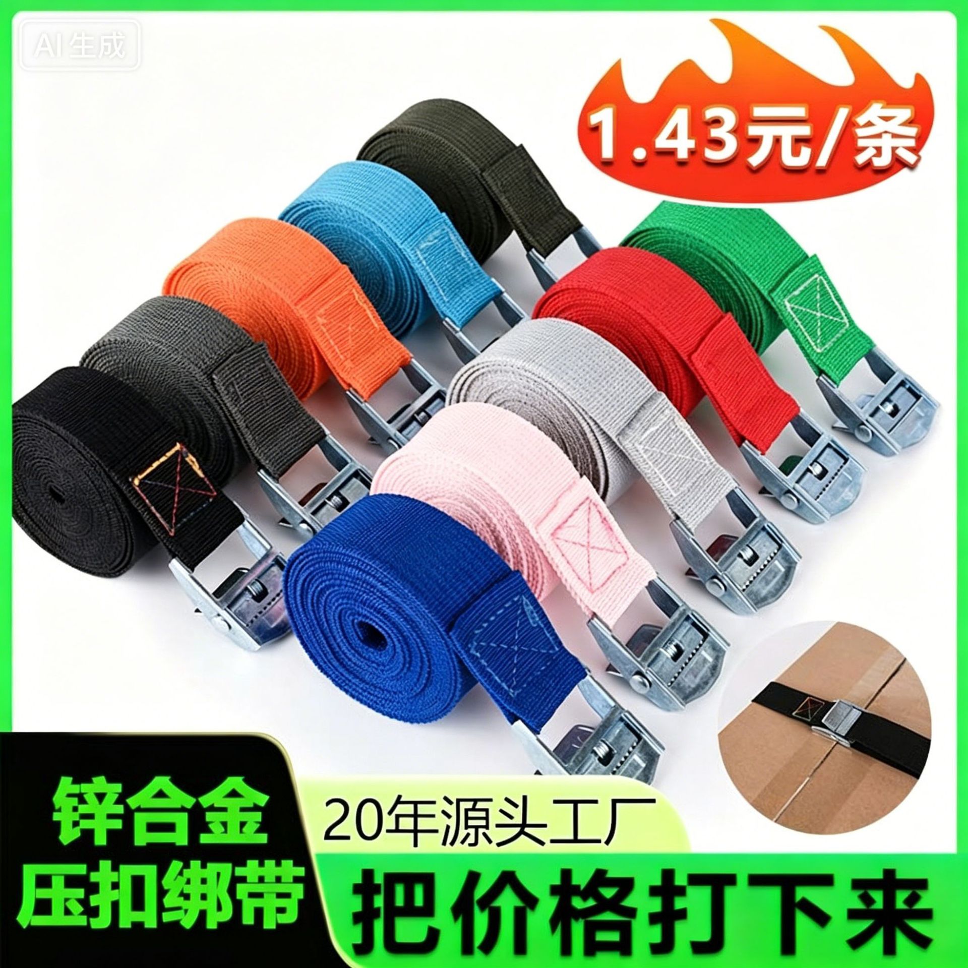工厂批发锌合金压扣捆绑带卡车货物可调节拉紧器卡板自行车固定带