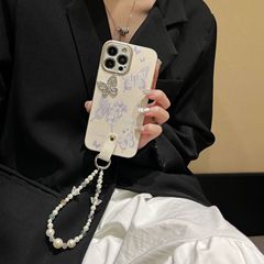 藍色立體蝴蝶適用iphone15promax手機殼蘋果13手鍊14女12/11防摔x