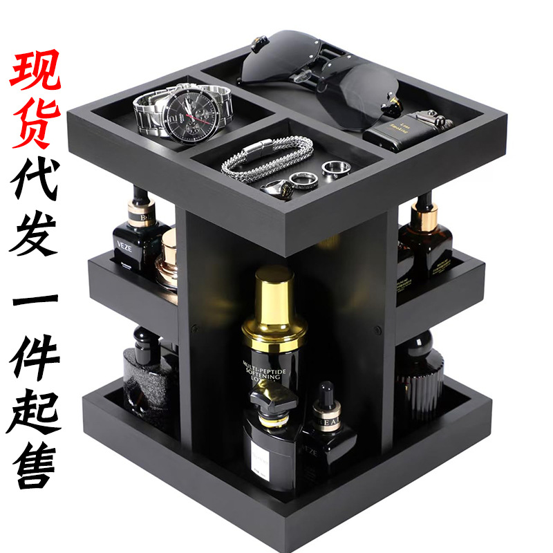 Ready-To-Ship Rotatable Wooden Perfume Rack Solid Wood Desktop Skincare Storage Rack Three-Layer Rotatable Storage Rack