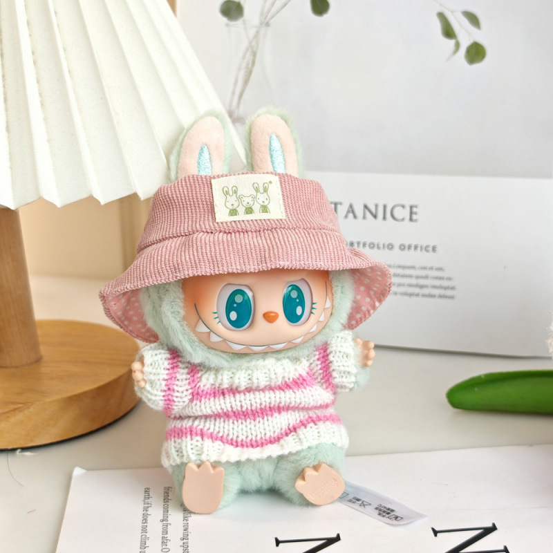 17 センチメートルビニールぬいぐるみマカロンラブブ LABUBU ベビー服ピンクのガーゼスカートヘアアクセサリー交換服|undefined