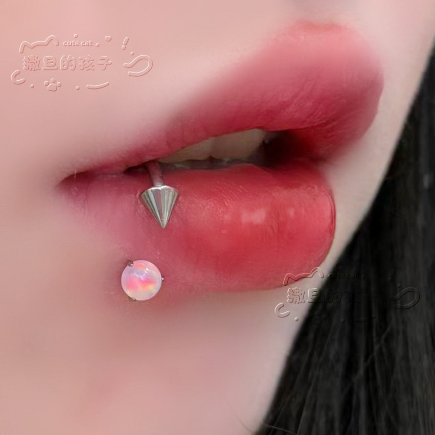 Pointed labret stud close-up product detail