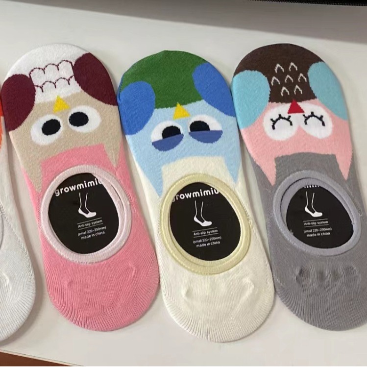 Búho verano silicona antideslizante invisible Calcetines Mujer antideslizante verano barco calcetines búho serie