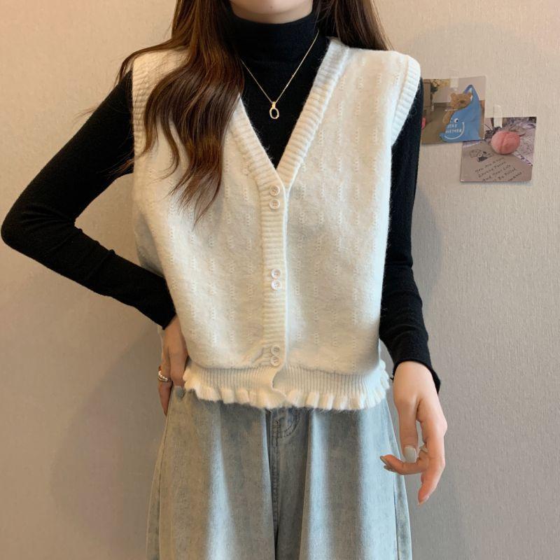 针织马甲女款2025新款外穿早春短款边开衫毛衣背心叠穿坎肩女|undefined