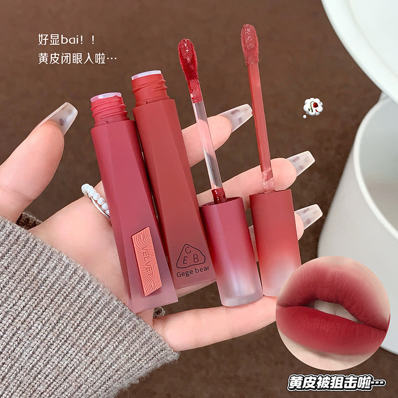Gege oso terciopelo alto esmalte de labios, niebla de terciopelo mate no es fácil de tocar tazas de lápiz labial transfronterizo fábrica al por mayor