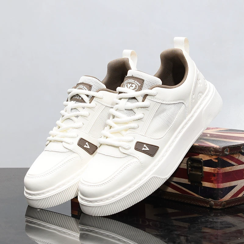 Летние мужские повседневные кроссовки из натуральной кожи, универсальные, модные, удобные, дышащие туфли с сеткой, толстая подошва, белые туфли на высоком каблуке 8831