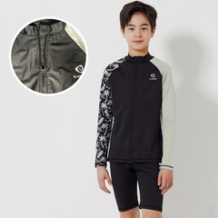 New swimsuit, black long-sleeved mid-length pants, open chest zipper, medium-sized boy, fat baby swimsuit, swimming cap set