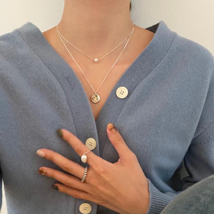 925 Sterling Silver Material 925 Sterling Silver Pearl Geometric Necklace