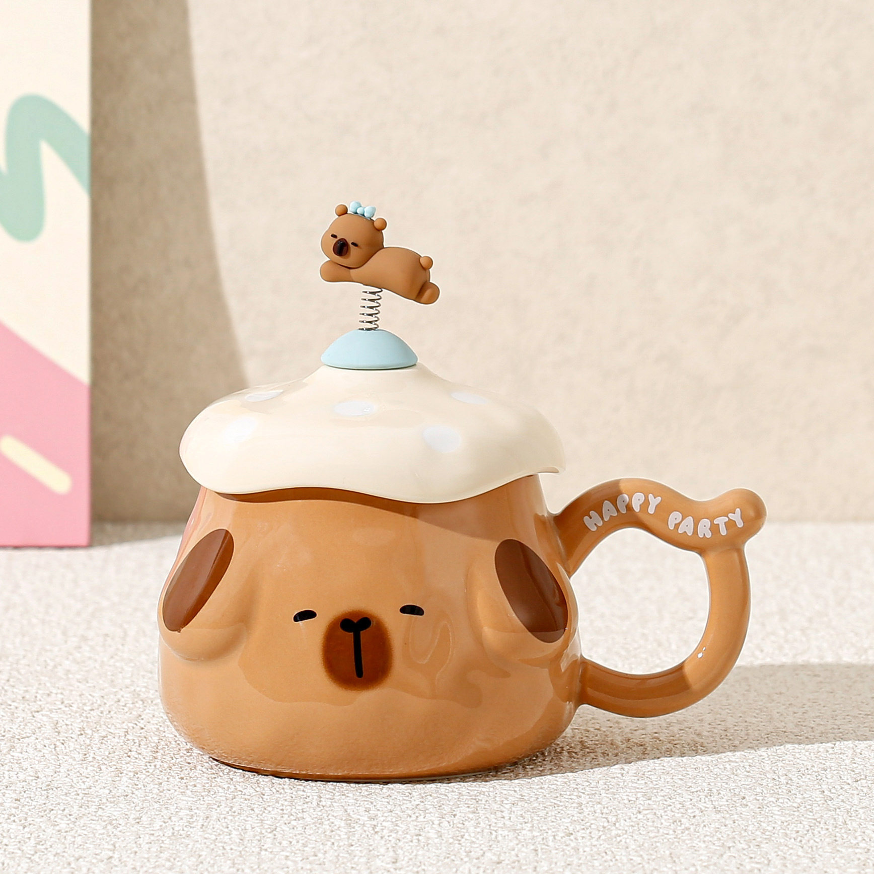 Curioso primavera pequeño animal cabeza de hongos cajas de regalo de alto valor de visualización sistema de curación taza de agua para un regalo de cumpleaños de una amiga
