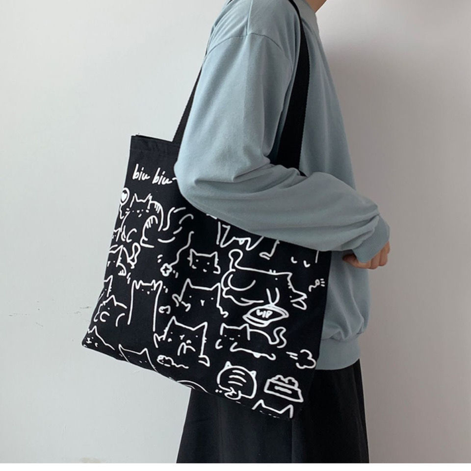 가방 여성 2022 새로운 한국 스타일 유행 어깨 캔버스 가방 대용량 하라주쿠 일본 ULZZANG 쇼핑백