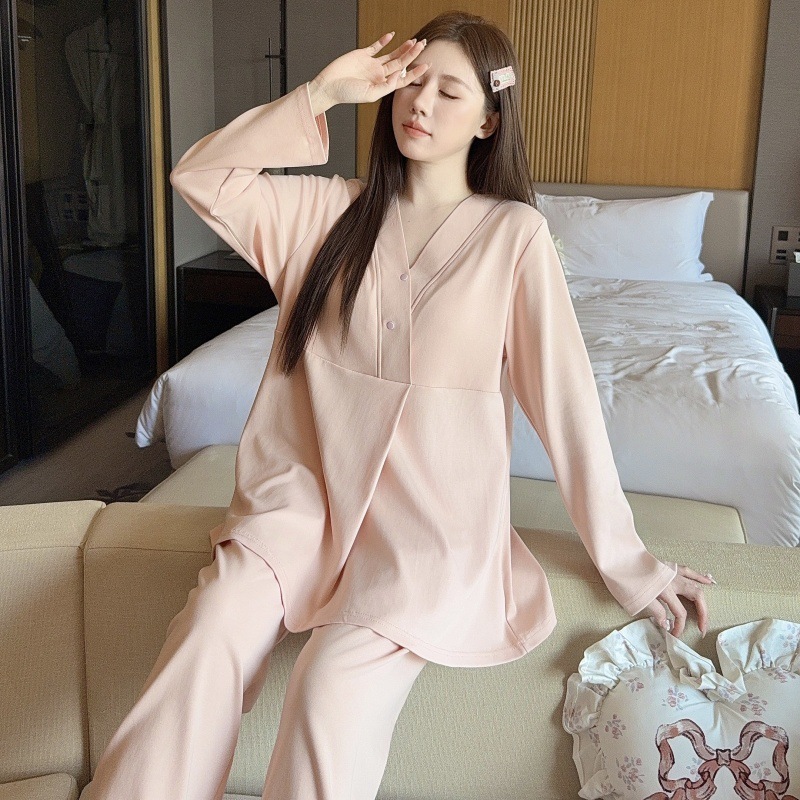 带胸垫夏季薄款怀孕期睡衣产后哺乳月子服孕妇专用可外穿喂奶套装|undefined