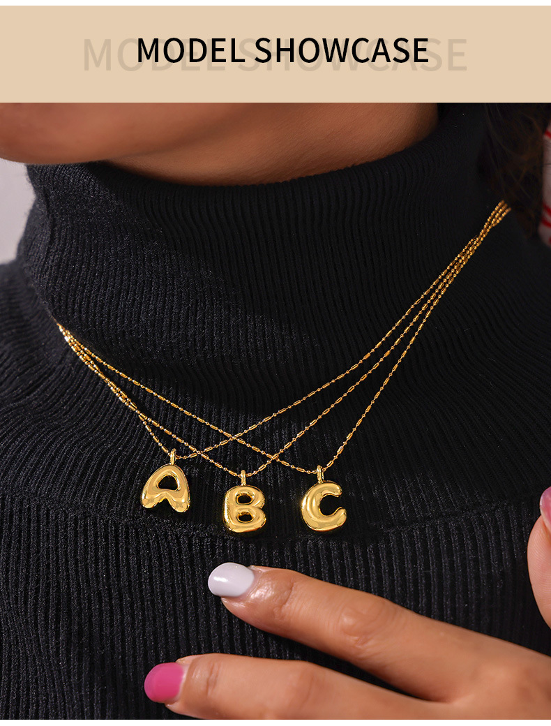 Personalised Titanium Steel Letter Necklace With Balloon Pendant_voghion.com