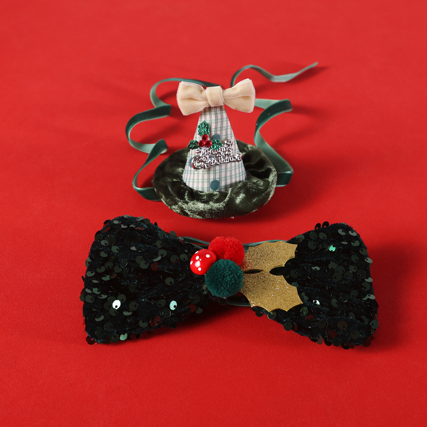 Mascotas de Navidad sequillas de seda collar de arco corbata rayas encaje sombrero pequeño estereoscópico vestido de gato y perro