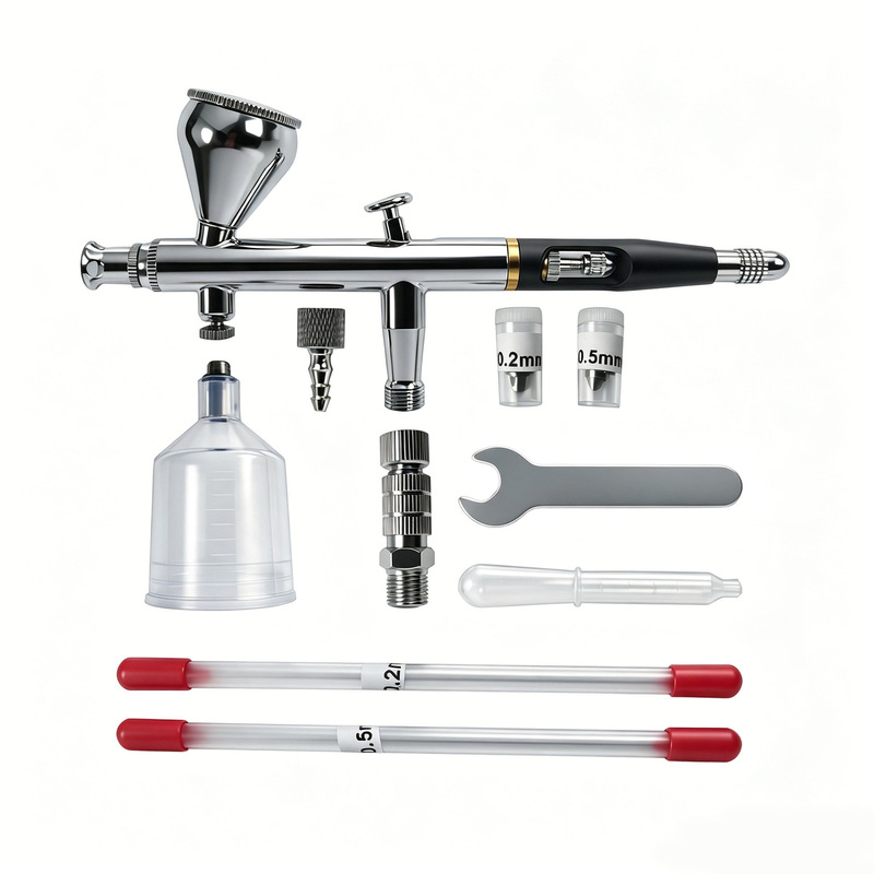 Three-nozzle airbrush set, model airbrush, double-action 0.8, tail paint volume adjustment, model 0.5 for painting Three-nozzle airbrush set, model airbrush, double-action 0.8, tail paint volume adjustment, model 0.5 for painting