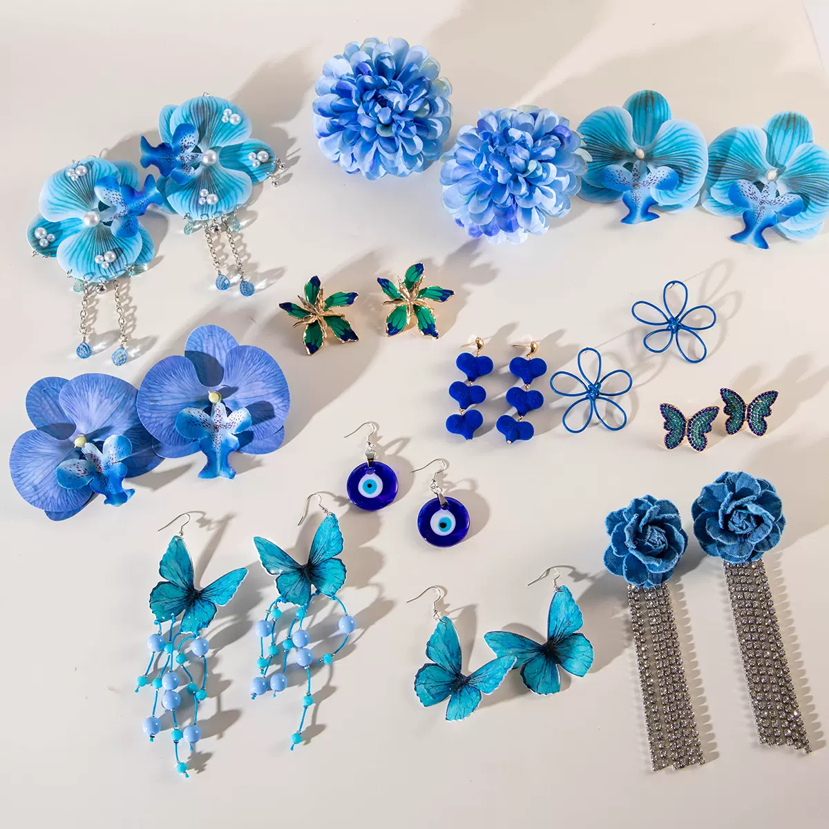 亚马逊跨境饰品 小清新多色蝴蝶耳坠甜美氛围感仿真花朵耳环