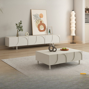 Cream Style Tv Cabinet Coffee Table Combination Simple French Solid Wood Milk White Living Room Tv Cabinet Small Apartment New Style