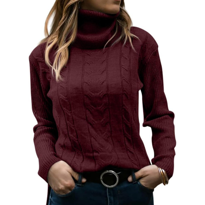 Cross-border knitted sweater Amazon women's turtleneck sweater long-sleeve women's cable-knit sweater for spring and autumn, suitable for outerwear or layering