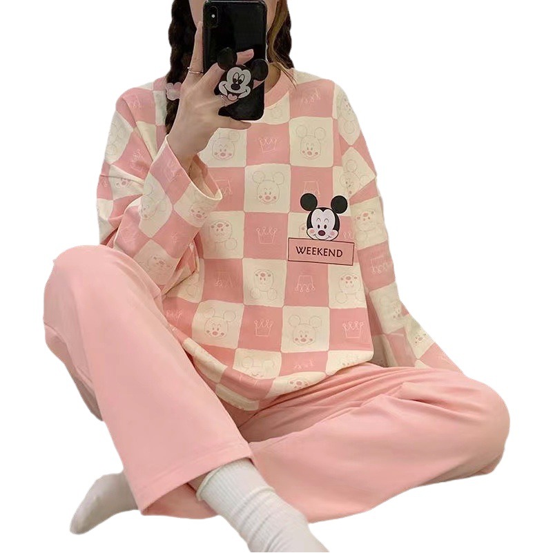 Pijamas de las mujeres de primavera y otoño estudiante ins dormitorio se puede usar fuera suelta más tamaño de dibujos animados de manga larga traje homewear