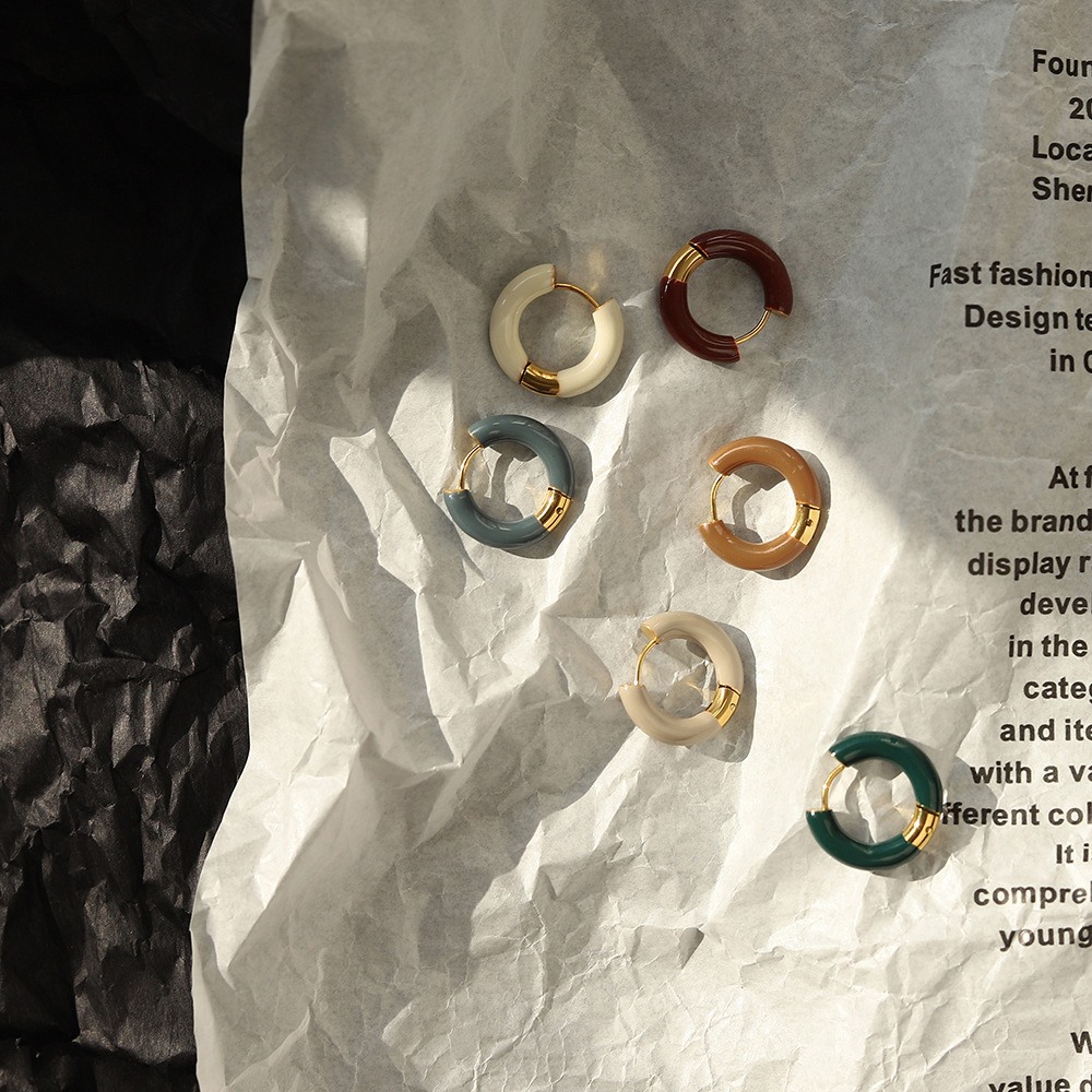 Fashion Round Titanium Steel Hoop Earrings 1 Pair