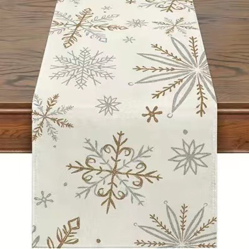 Camino de mesa navideño con estampado de muñeco de nieve y Santa