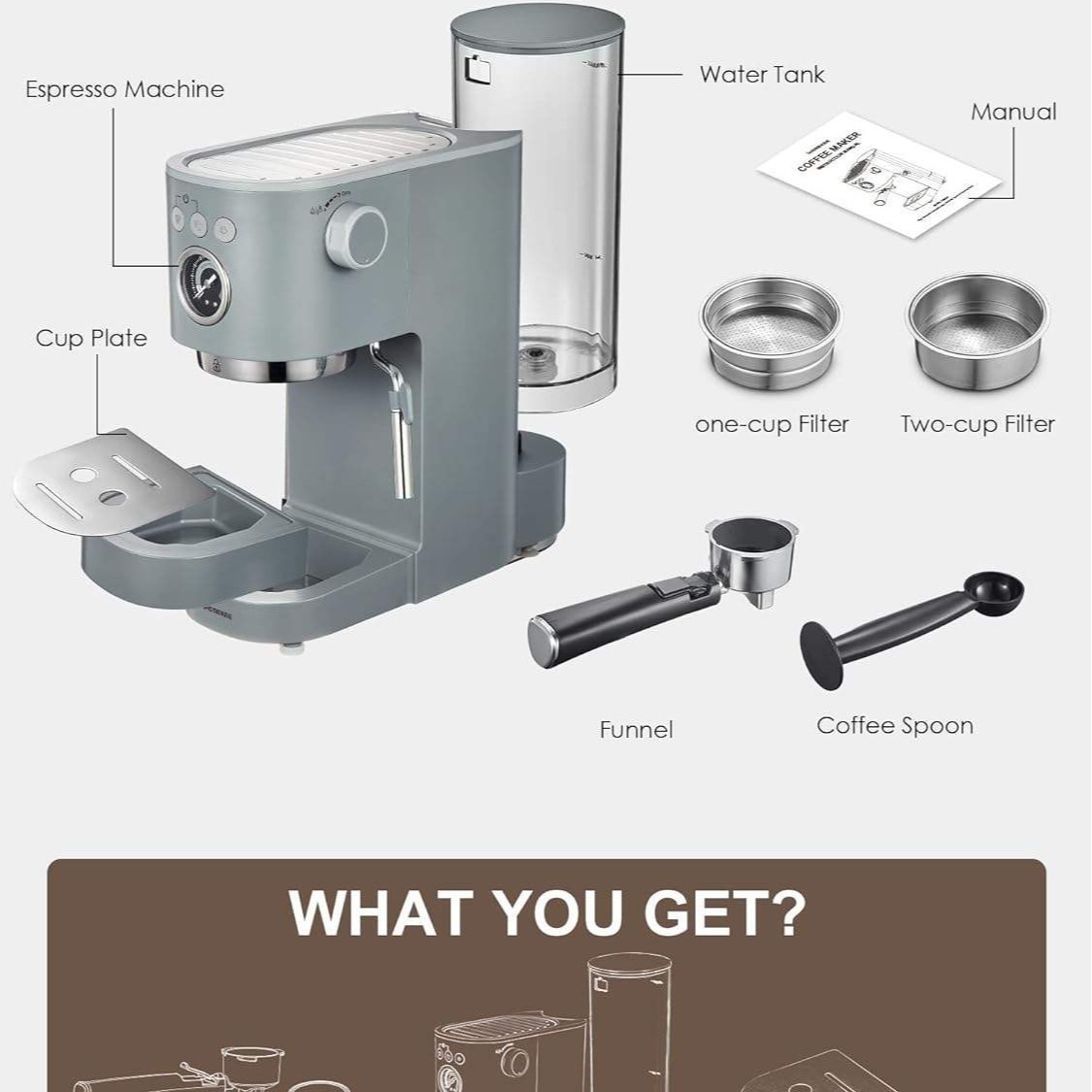 1350W transfronteriza 1.2l tanque de agua redondo vapor leche Extracción de espuma bomba de grasa presión máquina de espresso italiano