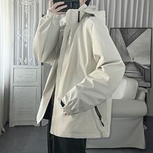 美式hiphop机能冲锋衣男秋冬加绒加厚外套三合一连帽运动夹克情侣