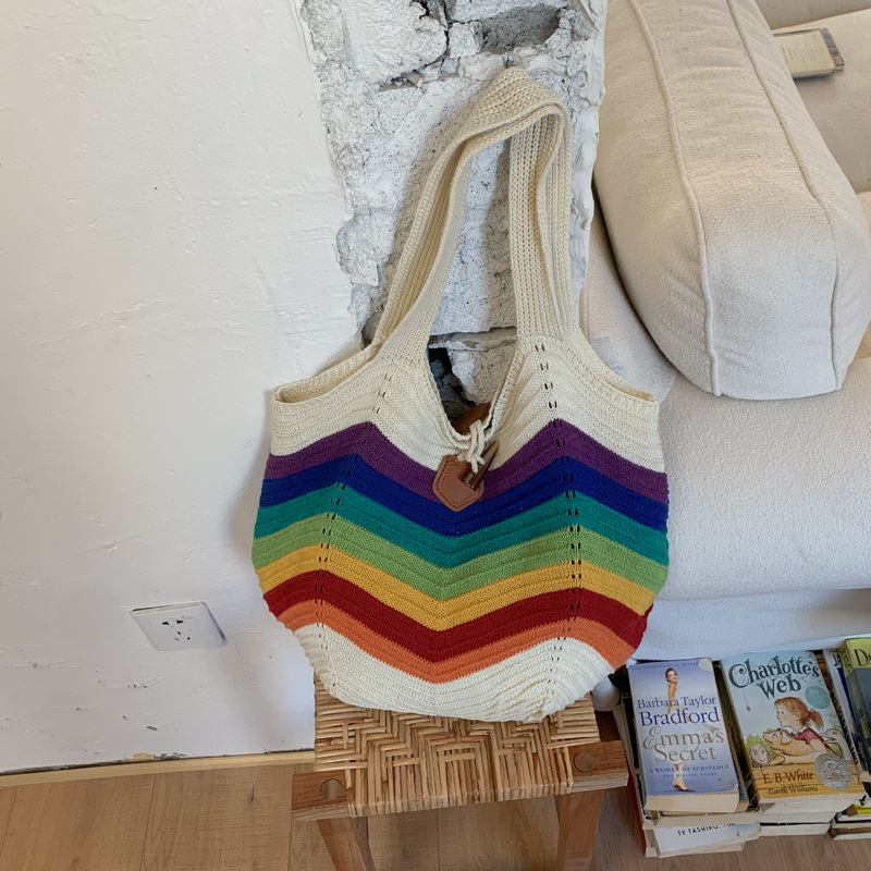 Beach Vacation Style Knitted Bag For Women, Fashionable Versatile Simple Shoulder Bag, Lazy Style Woven Tote Bag - Thumbnail 3