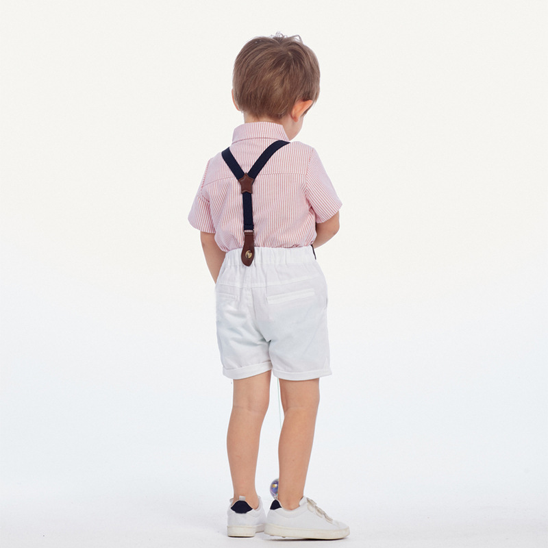 Boy Suit Children's Striped Single-breasted Shirt Suspender Shorts Two-piece display picture 3