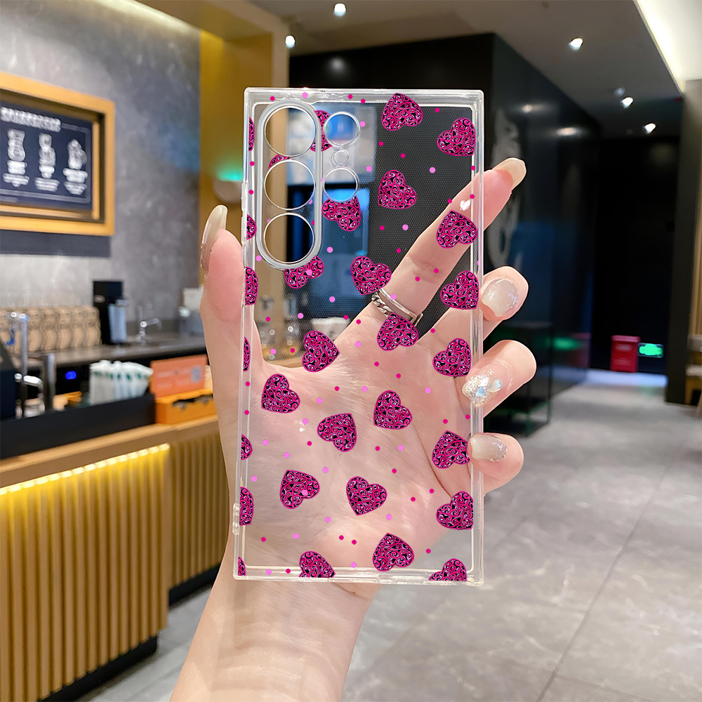 Aliexpress Hot Style Cute Pink Heart Suitable for Samsung S21 Anti-Fall Transparent Shell A70 Cute Female Super Hot Soft Shell