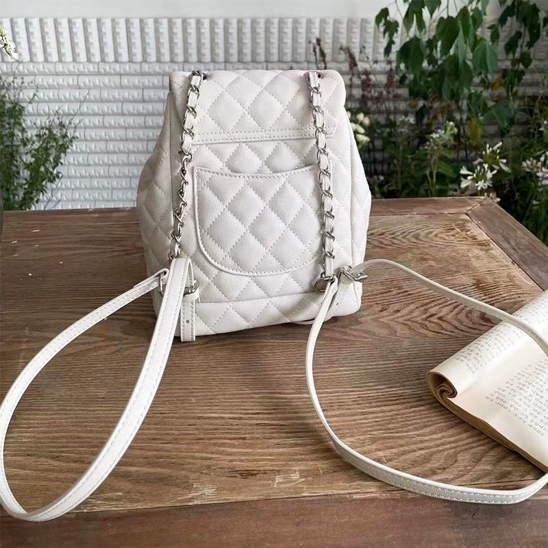 Кожаная цепь, вместительный маленький рюкзак, кожаная кожа, стиль Chanel, сумка на цепочке