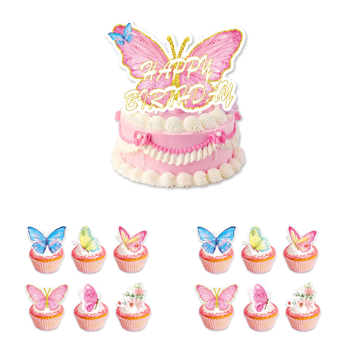 Birthday Cartoon Style Letter Butterfly Paper Daily Party Flag display picture 1