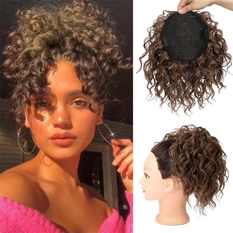 Wig Headgear Women's Hair Pack Natural Imitation Chemical Fiber High Temperature Silk Small Curly Hair Elastic Fluffy Messy Drawstring Curly Hair Wig Headgear Women's Hair Pack Natural Imitation Chemical Fiber High Temperature Silk Small Curly Hair Elastic Fluffy Messy Drawstring Curly Hair