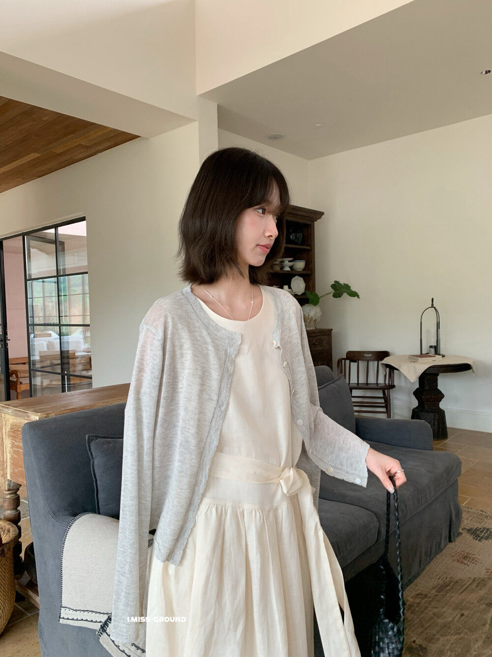 Áo khoác cardigan nữ dáng rộng tay dài chất liệu linen phối ren họa tiết hoa — xanh đậm, Xanh nước biển, trắng ngà, Dưa lưới chi tiết 7