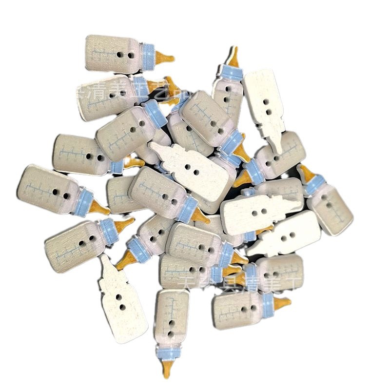 DIY fondo blanco de dibujos animados de madera fondo blanco pintado lindo pequeño biberón botón de madera 50 piezas un paquete