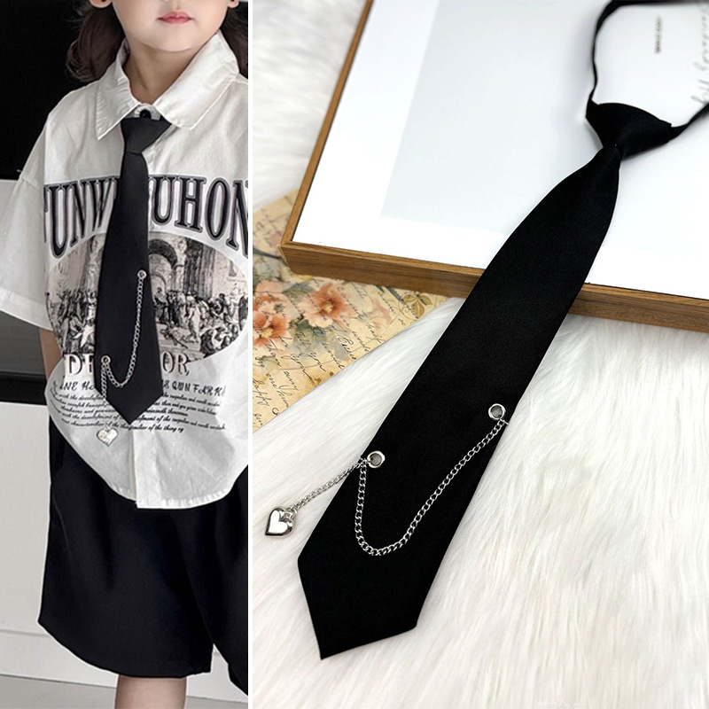 Original Chain Tie for Women Jk Black Lazy No-Tie Short Style Ins Cool Shirt Accessory for Boys with Heart and Star