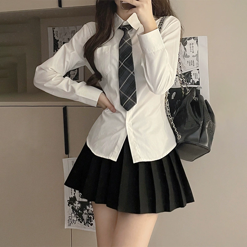 JK Униформа с длинным рукавом с узкой талией Spice Girl Pure Desire Style приталенный ремень женский студенческий Топ в стиле колледжа белая рубашка