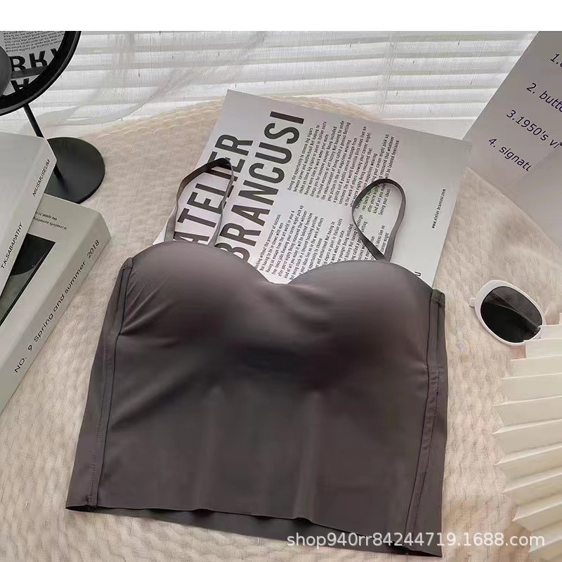 2023 nueva seda de hielo taza fija látex desgaste exterior camisola Delgado adelgazamiento cómodo desgaste interior belleza espalda envuelto pecho