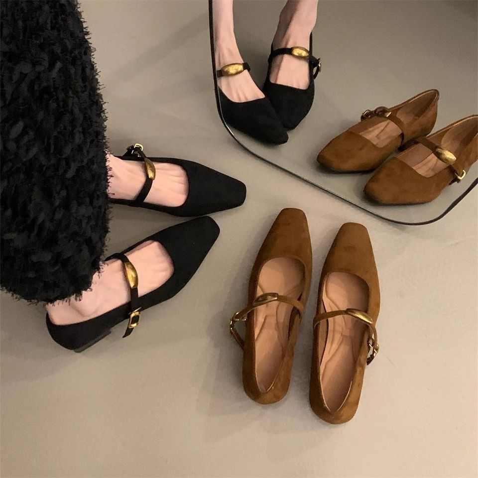 Thick Heel Square Toe Autumn and Winter French Mary Jane Shoes Women's Shoes 2025 New Retro Suede French High Heels