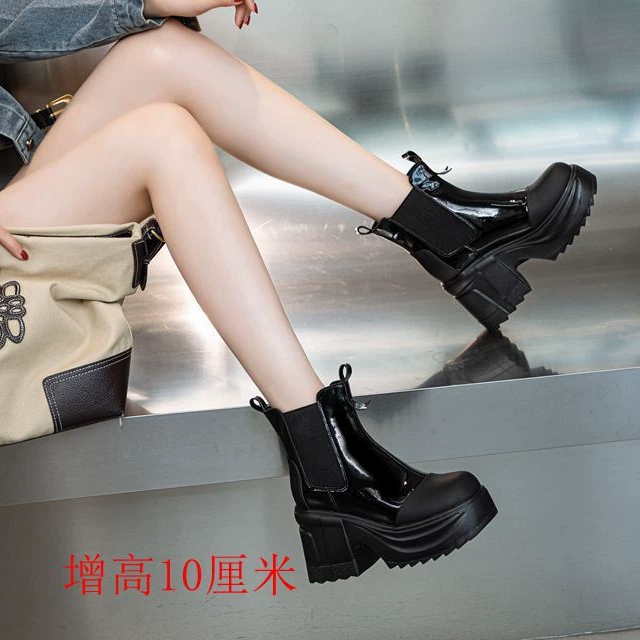 Толстые каблуки толстая подошва 10 см увеличенные женские короткие сапоги в британском стиле женские дикие модные тонкие приливы короткие сапоги Мартин сапоги