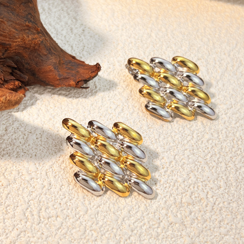 Real Gold Plated Plating Material Ear Studs Classification 1 Pair Quantity Holiday, Daily Occasion PVD Coated Real Gold Plated Color Block 304 Stainless Steel Streetwear Waterproof Non Tarnish Ear Studs
