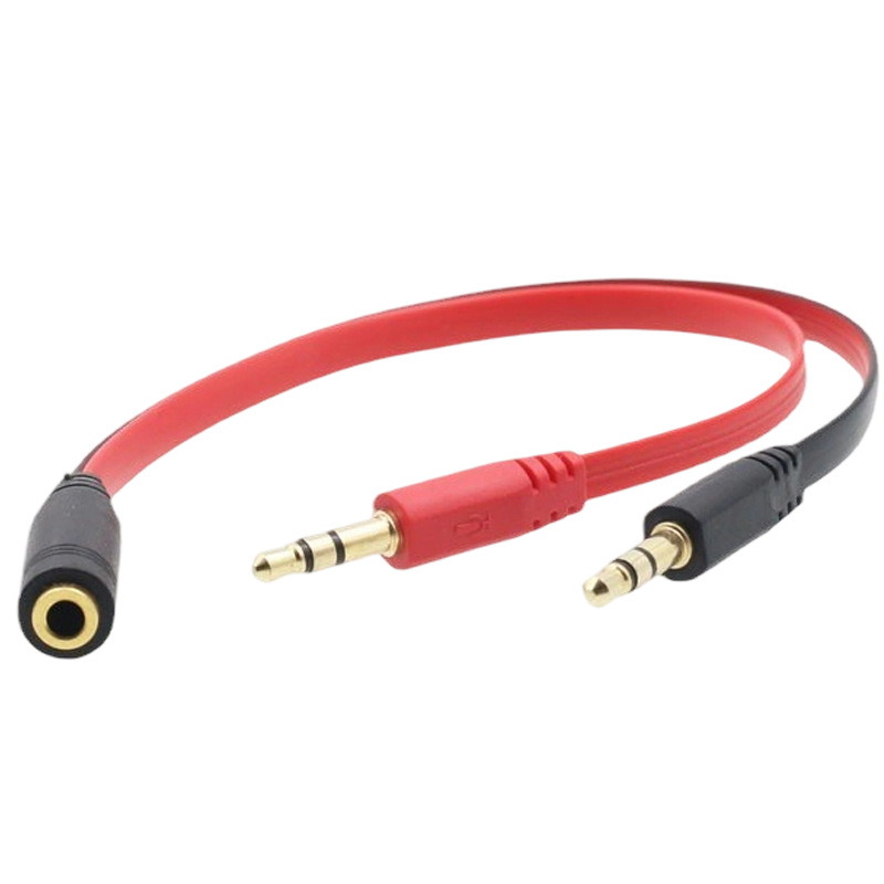 3.5母转公二合一耳机音频转接线3.5MM电脑手机平板耳机面条扁线