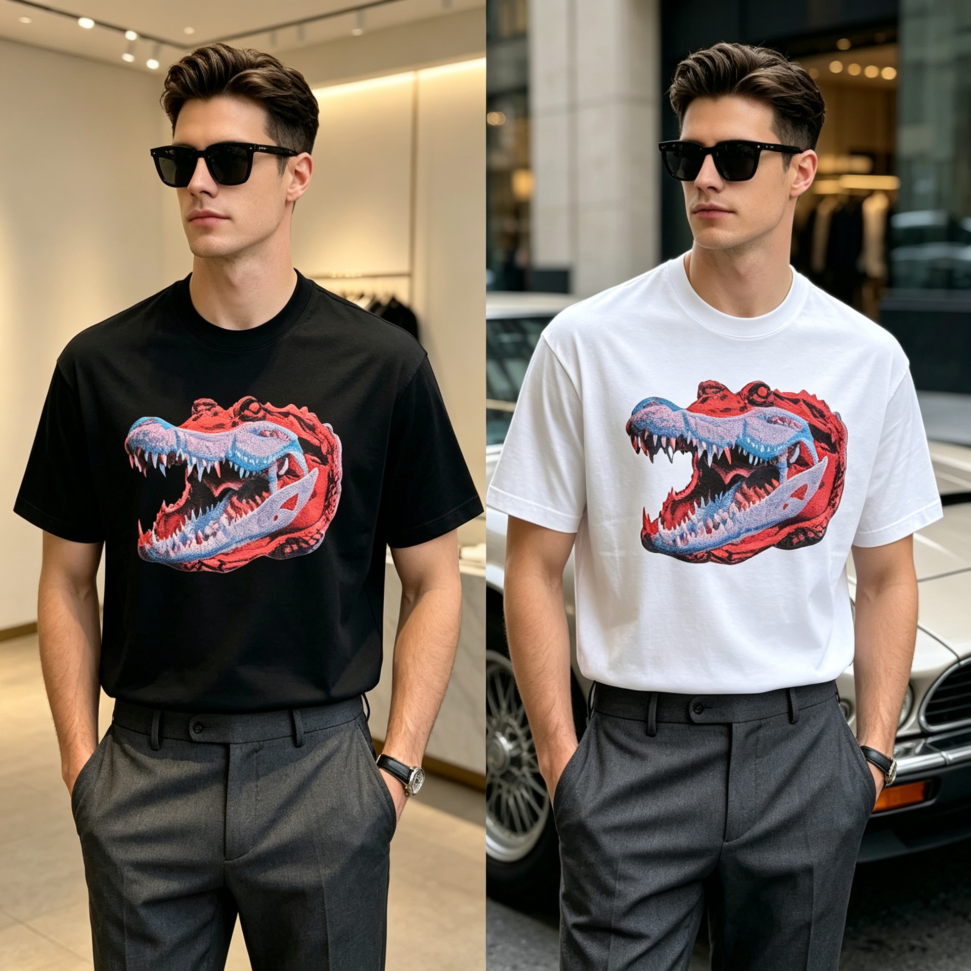 Kişi üçün qısaqol futbolka, timsah çapı, unisex
